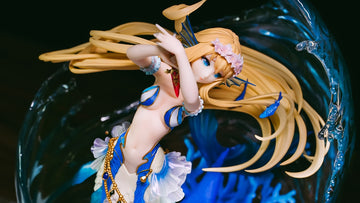 blonde haired woman in blue and white dress anime character