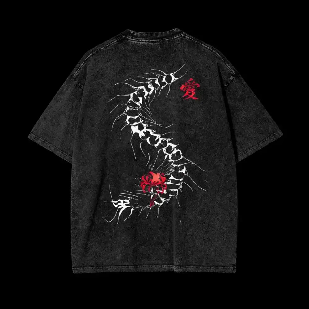 Centipede Bloom Oversized Tee – Tokyo Ghoul‑inspired Washed Black Anime Streetwear | Zenith Threads Co. T-shirt by Free