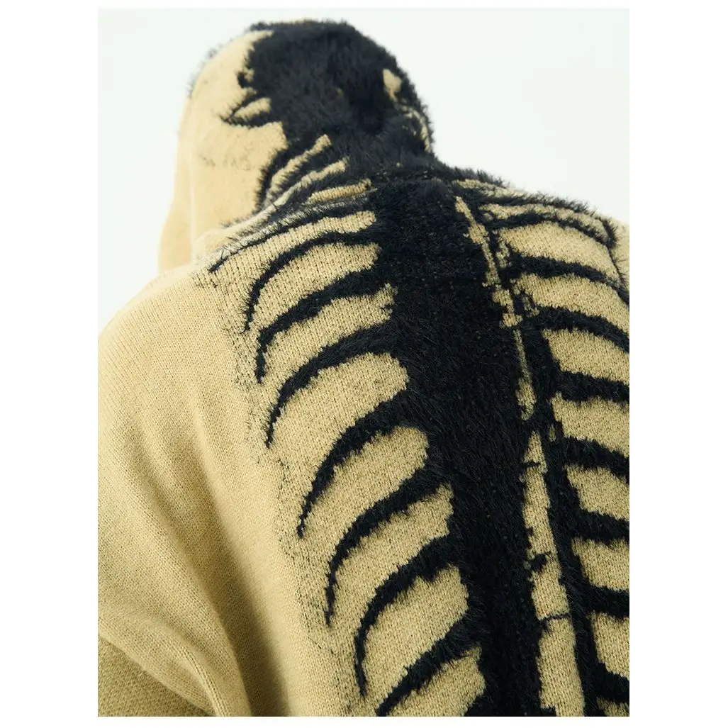 Tan sweater with black skeleton design from Centipede Embroidered Hoodie Gothic Streetwear collection