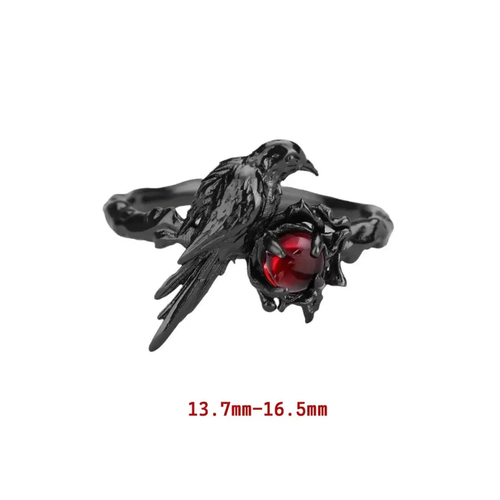 Crimson‑eyed Raven Ring – Matte Black Gothic Talon Band with Red Stone | Zenith Threads Co. by Free Shipping