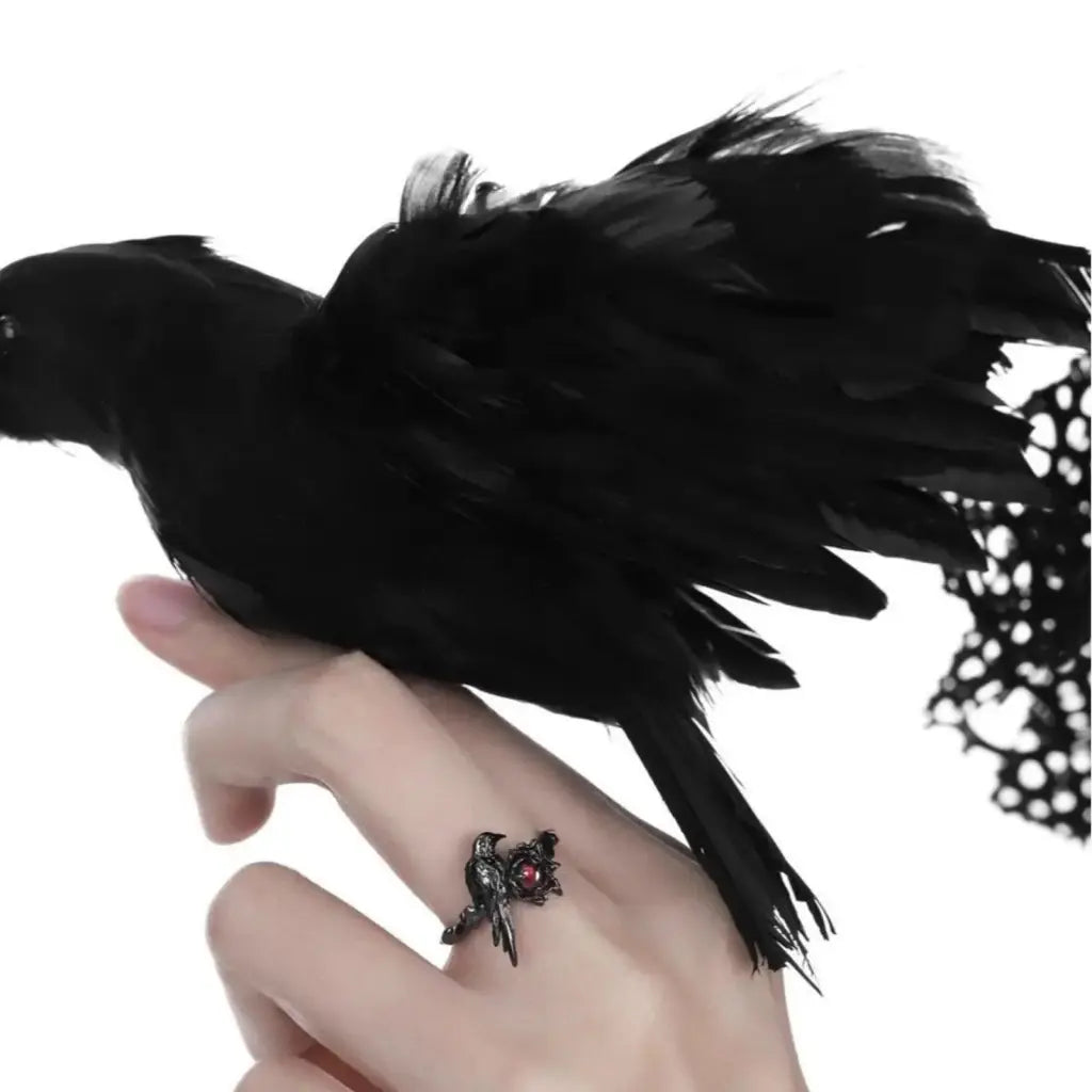 Crimson‑eyed Raven Ring – Matte Black Gothic Talon Band with Red Stone | Zenith Threads Co. by Free Shipping