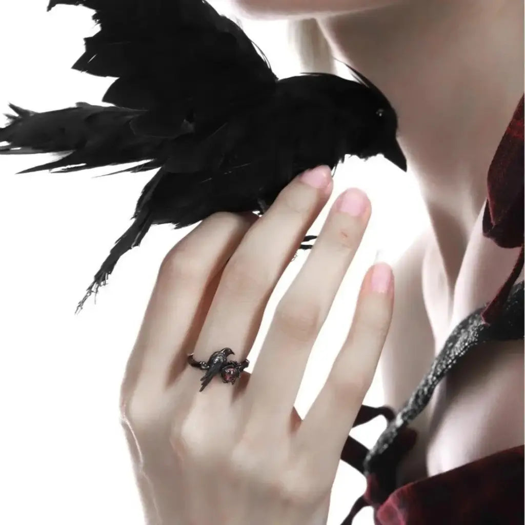 Crimson‑eyed Raven Ring – Matte Black Gothic Talon Band with Red Stone | Zenith Threads Co. by Free Shipping