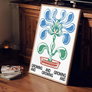 Growing Flower – Japanese Abstract Canvas Poster (unframed) | Blue / Green / 50x70cm Unframed | Posters & Anime Wall Art