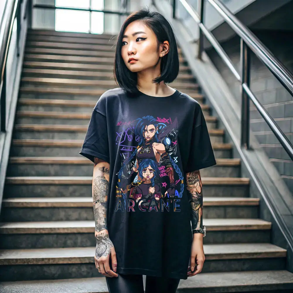 Jinx Arcane Graphic Tee | Premium Anime Streetwear T-shirt by Free Shipping