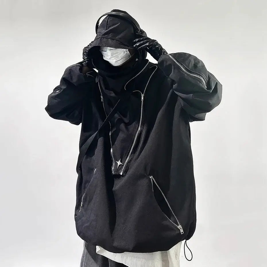 Overcast Utility Techwear Jacket – Oversized Hooded Street Coat by Free Shipping