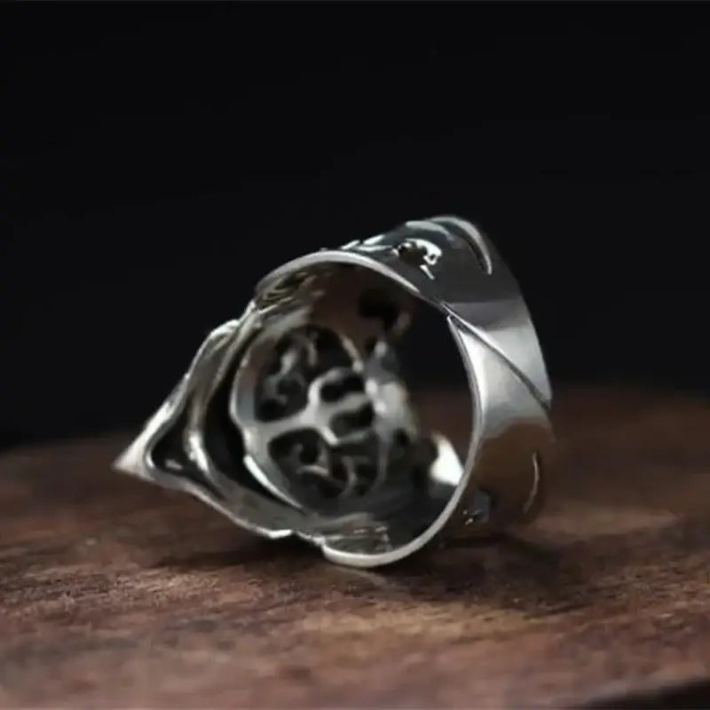 Prajna Mask Ring – Oni Forged Adjustable Band | Demonic Silver / Resizable | Streetwear