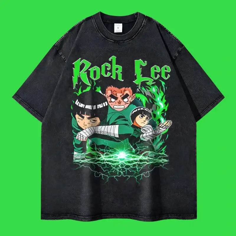 Rock Lee Vintage Washed Tee | Black / Xxl | Anime Streetwear