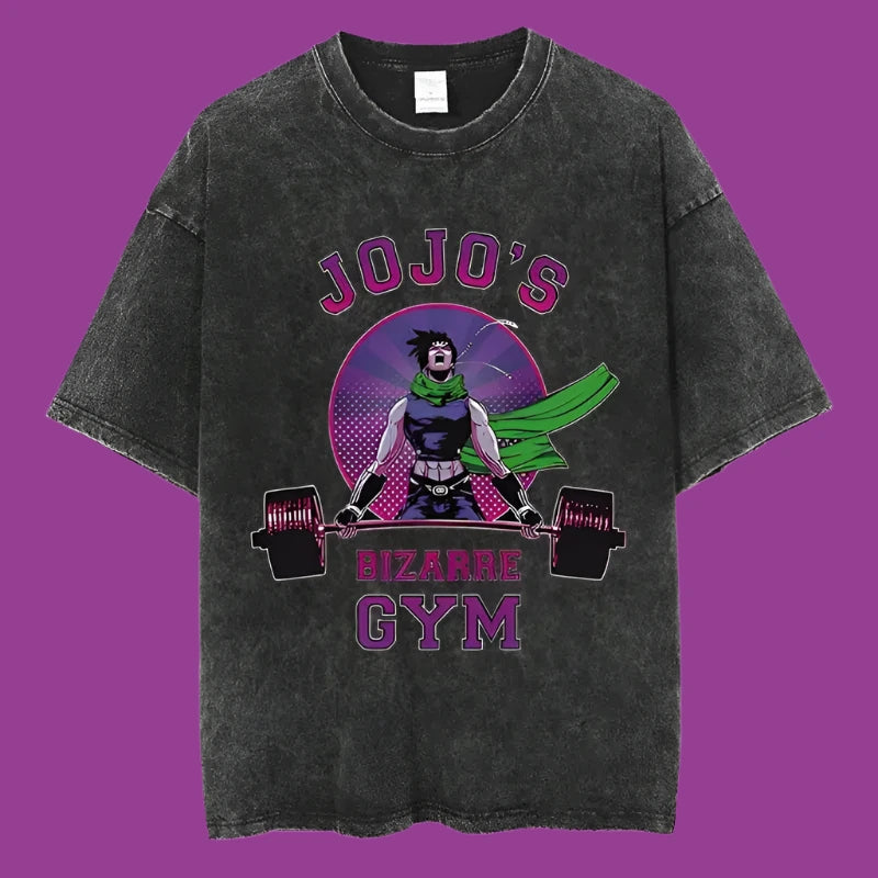 Vintage Washed Tshirt Men Summer Hip Hop Streetwear T-shirt Jojo Bizarre Adventure Anime Print Cotton Casual Short