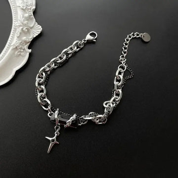 Gothic Black Zircon Star Bracelet – Titanium Steel Chain (Unisex)