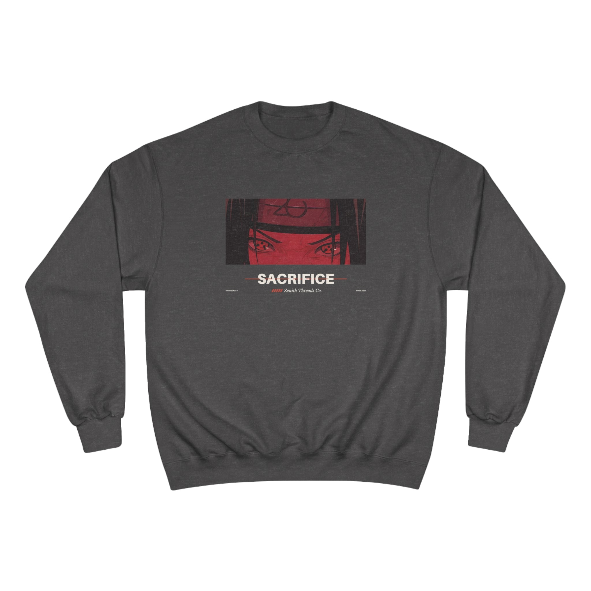 Sacrifice Champion Sweatshirt - Cozy Graphic Sweater for Anime Lovers - Charcoal Heather / S - Sweatshirt