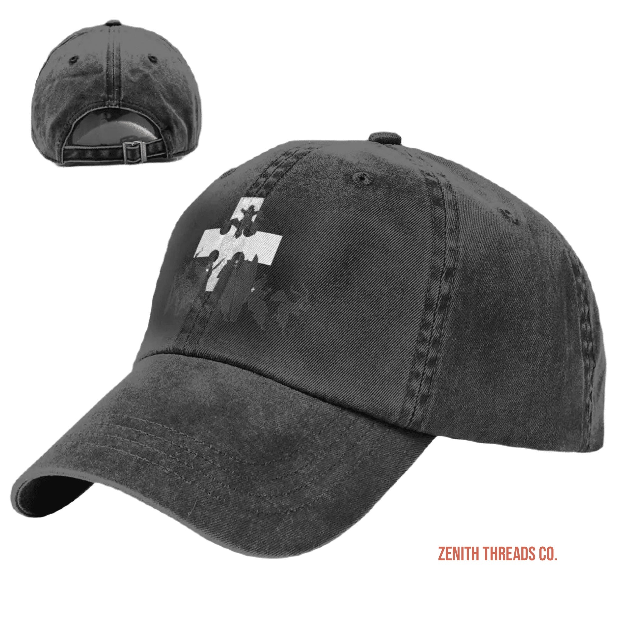 Dark gray baseball cap with a white bronc rider logo.