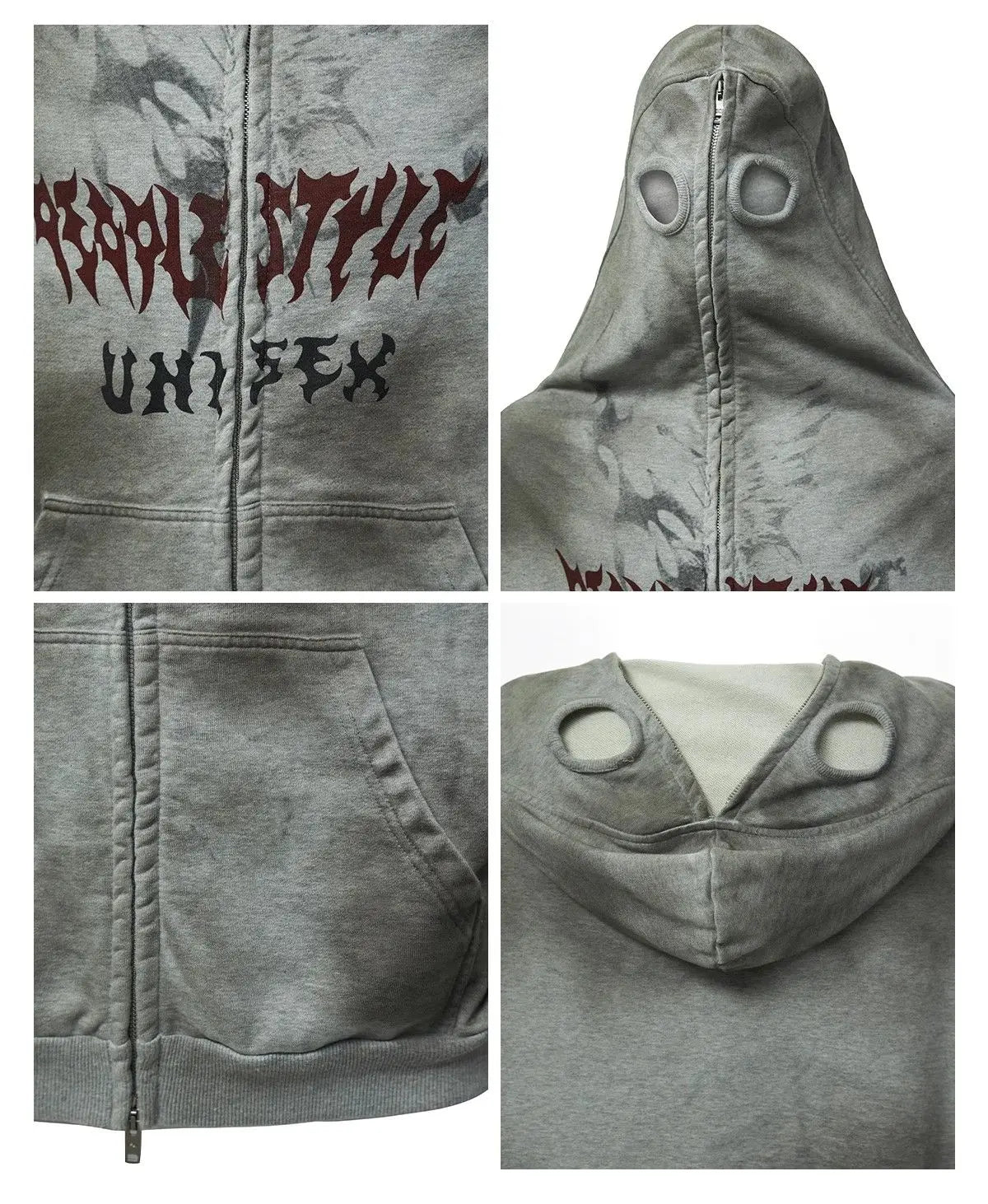 destructive Stained face mask detachable gloves hoodie - hoodie