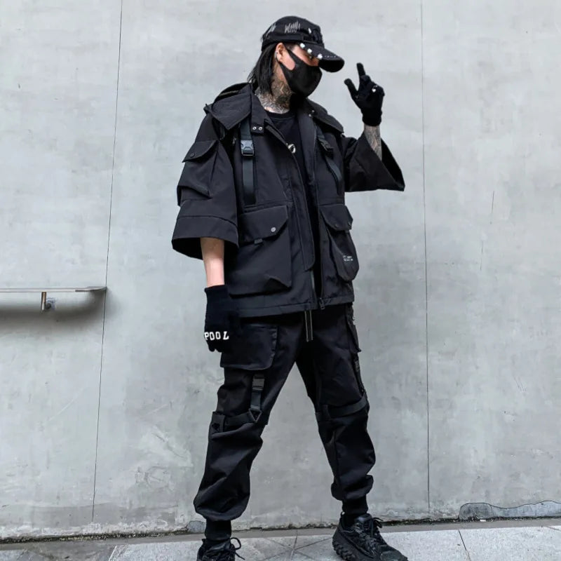 Shadow Weave Techwear Hooded Cargo Jacket - Jacket