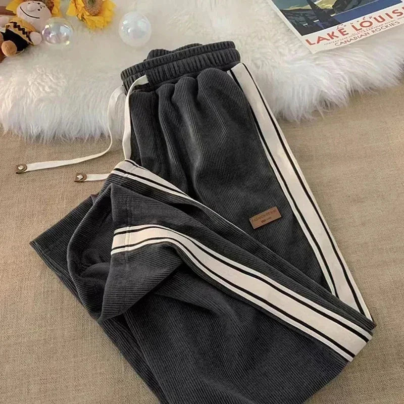 Corduroy Striped Women Streetwear Sweatpants - Sweatpants