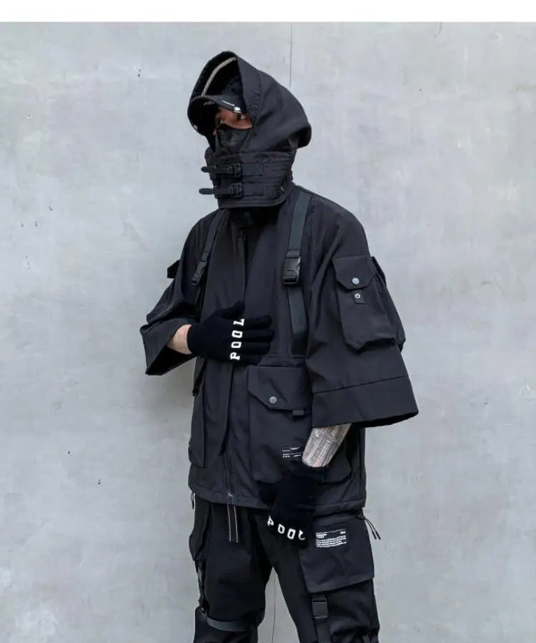 Shadow Weave Techwear Hooded Cargo Jacket - Jacket