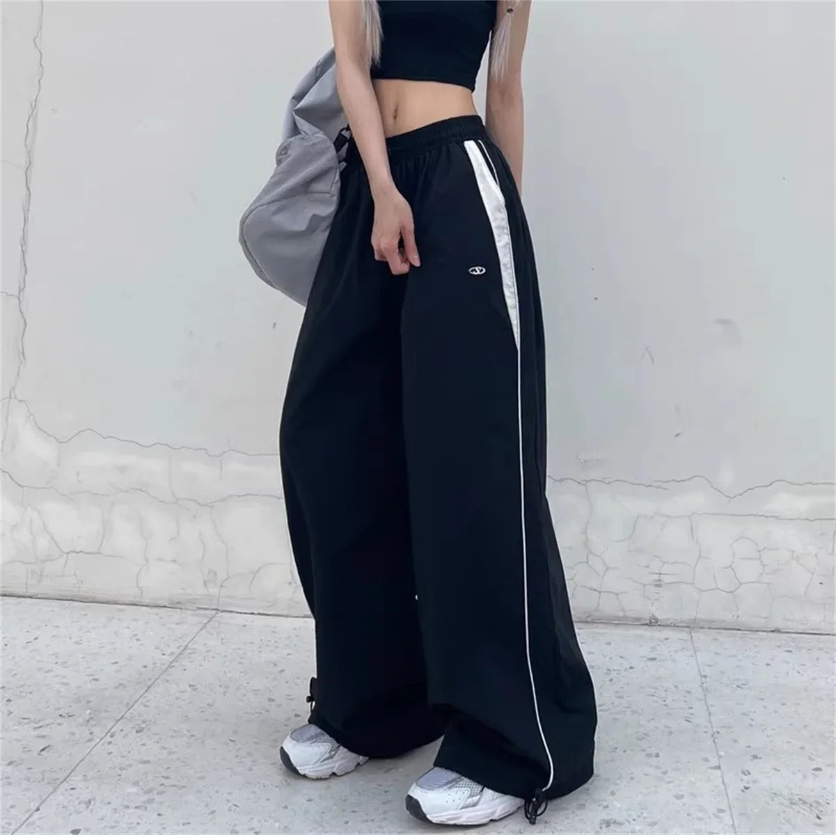 Women Casual Wide Leg Cargo Pants Drawstring Streetwear - Cargo Pants