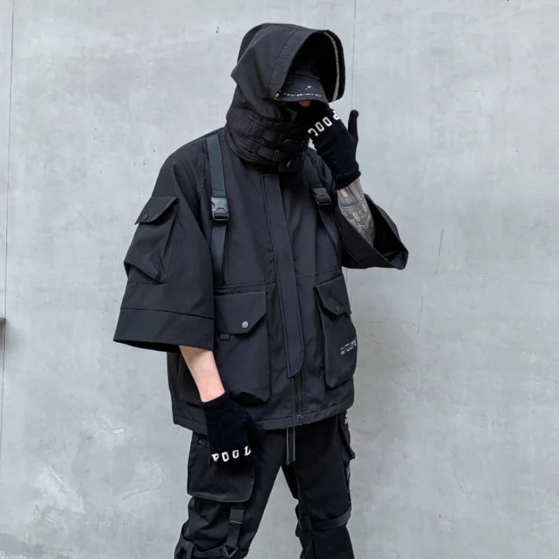 Shadow Weave Techwear Hooded Cargo Jacket - Jacket