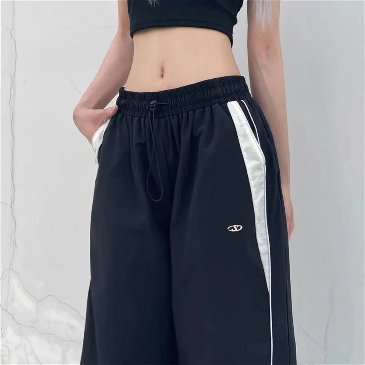 Women Casual Wide Leg Cargo Pants Drawstring Streetwear - Cargo Pants