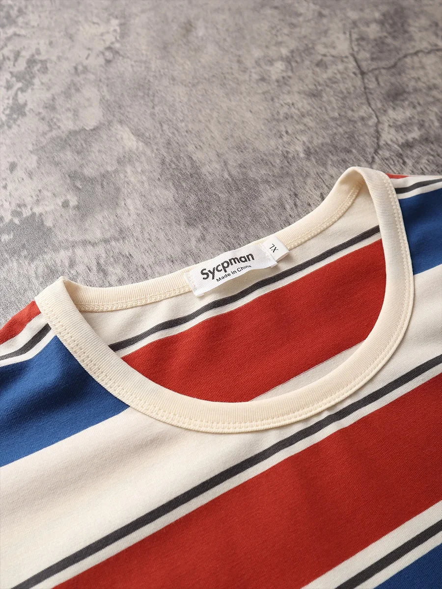 Y2K Loose Contrast Color Short Sleeve Striped T-shirts - T-Shirt