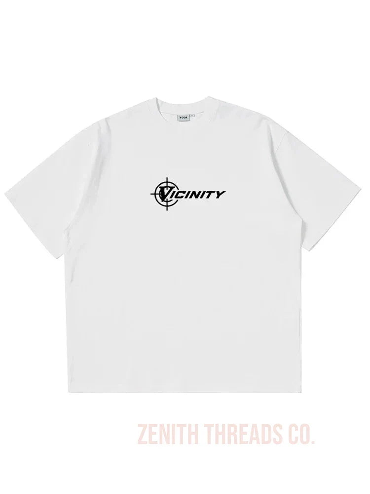 White t-shirt with black ’Trinity’ logo text and design printed on the front.