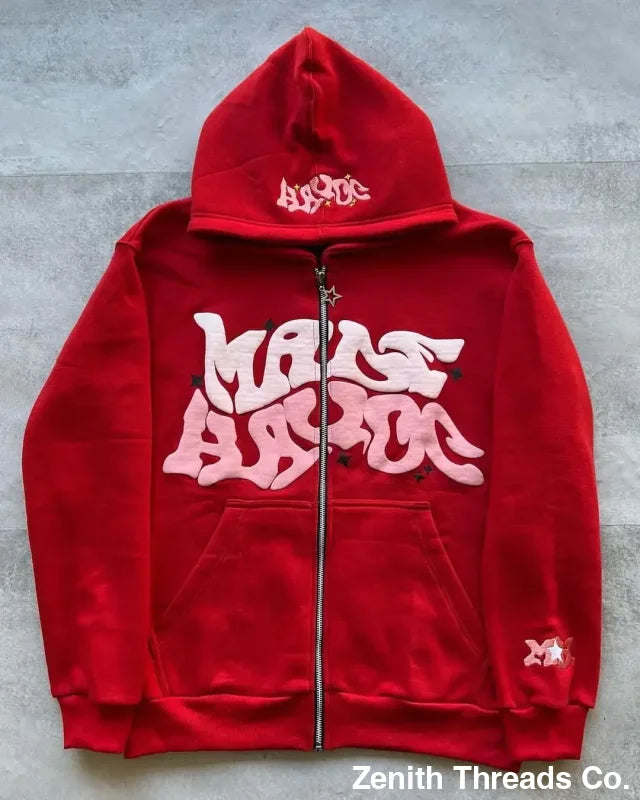 American Retro Star and Letter Printed Zipper Hoodie - Red / CHINA / L - hoodie