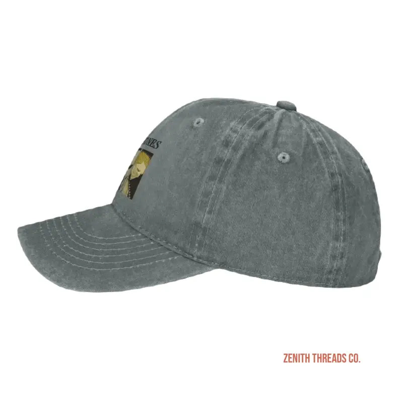 Gray baseball cap with a small embroidered patch on the front.