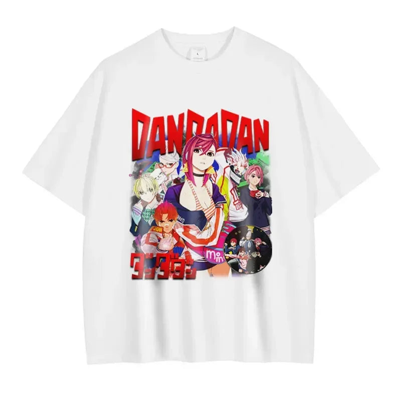 White t-shirt featuring anime graphic; perfect summer style top for enthusiasts