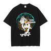 Black graphic t-shirt from Dandadan featuring summer style and supernatural themes