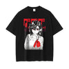 Black t-shirt featuring an anime girl graphic, perfect for summer style tops