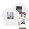 White geometric design t-shirts in Dandadan vintage anime style for summer fashion