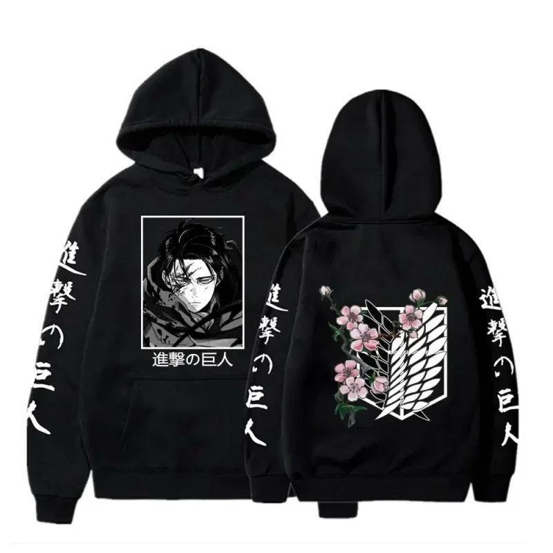 Black Attack on Titan hoodie designed for anime inspired spring adventures