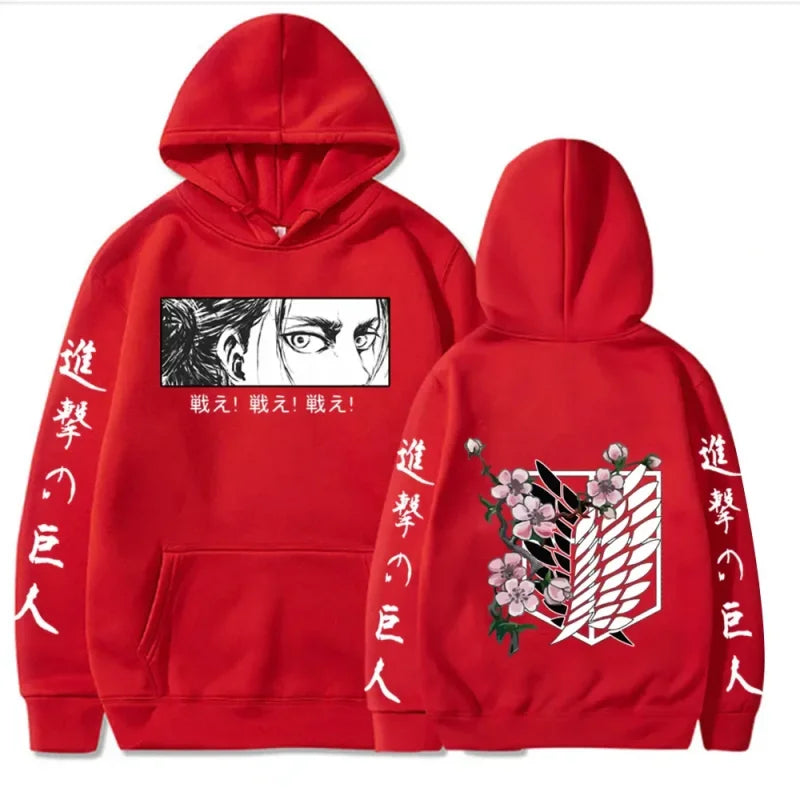 Red hoodie with anime graphics ideal for Anime inspired spring adventures