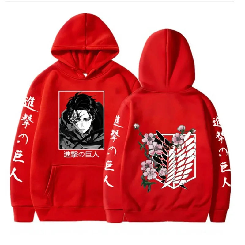 Red Attack on Titan hoodie for anime inspired spring adventures and stylish outings