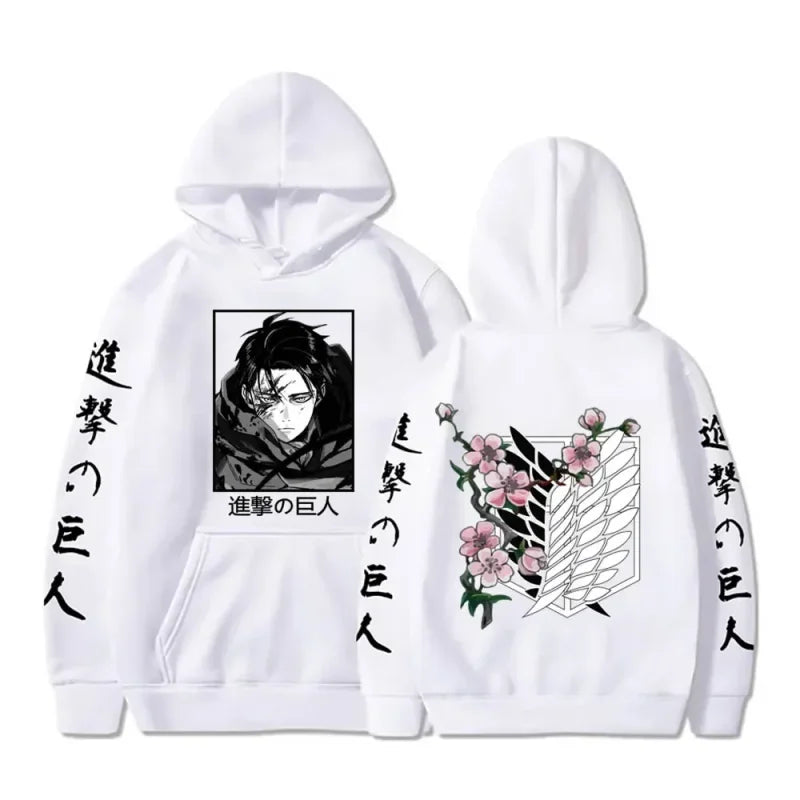 White Attack on Titan hoodie for stylish anime inspired spring adventures