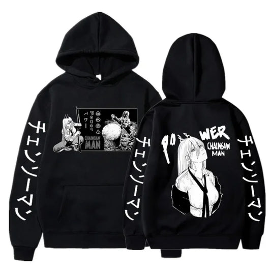 Black anime-themed hoodie, ideal for Japanese streetwear and graphic tee enthusiasts