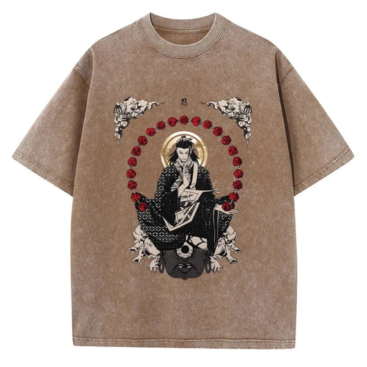 Brown graphic tee featuring anime design, ideal for Japanese streetwear summer style