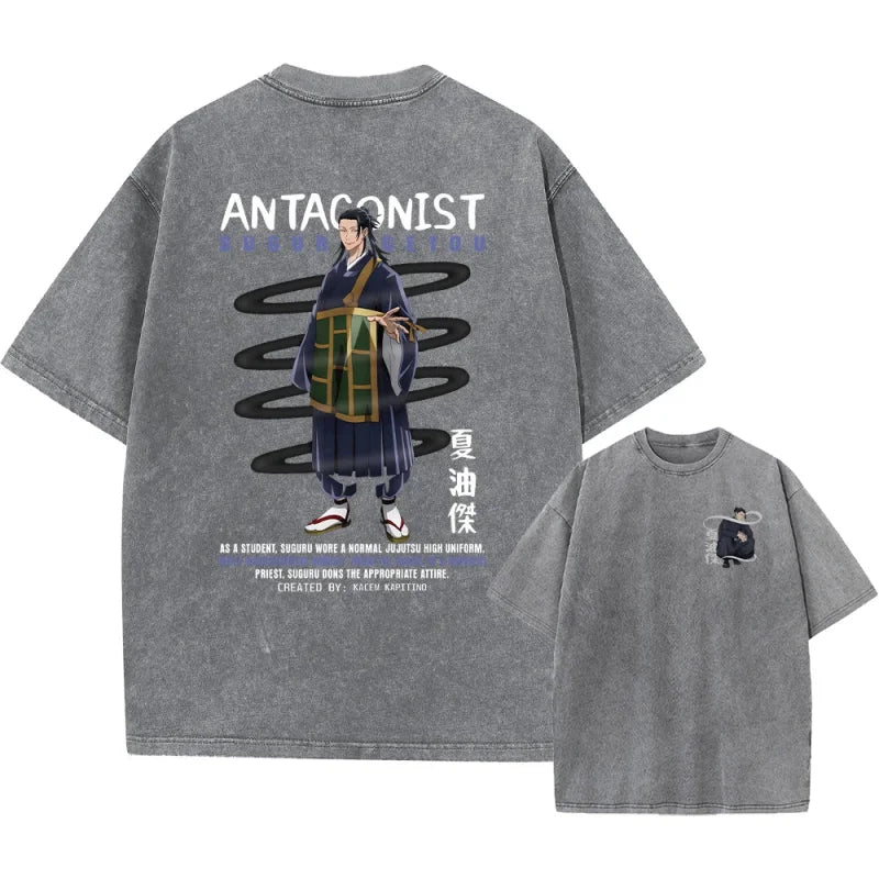 Gray anime graphic tee designed for Japanese streetwear enthusiasts