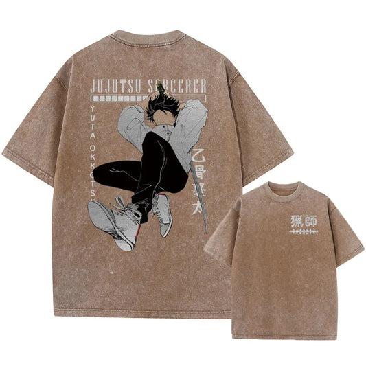 Brown graphic tees featuring anime designs for Japanese streetwear enthusiasts