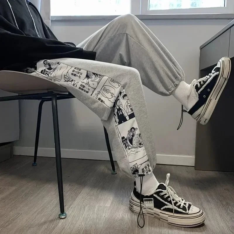 Gray comic-strip sweatpants from the Anime Inspired One Piece Pants Collection