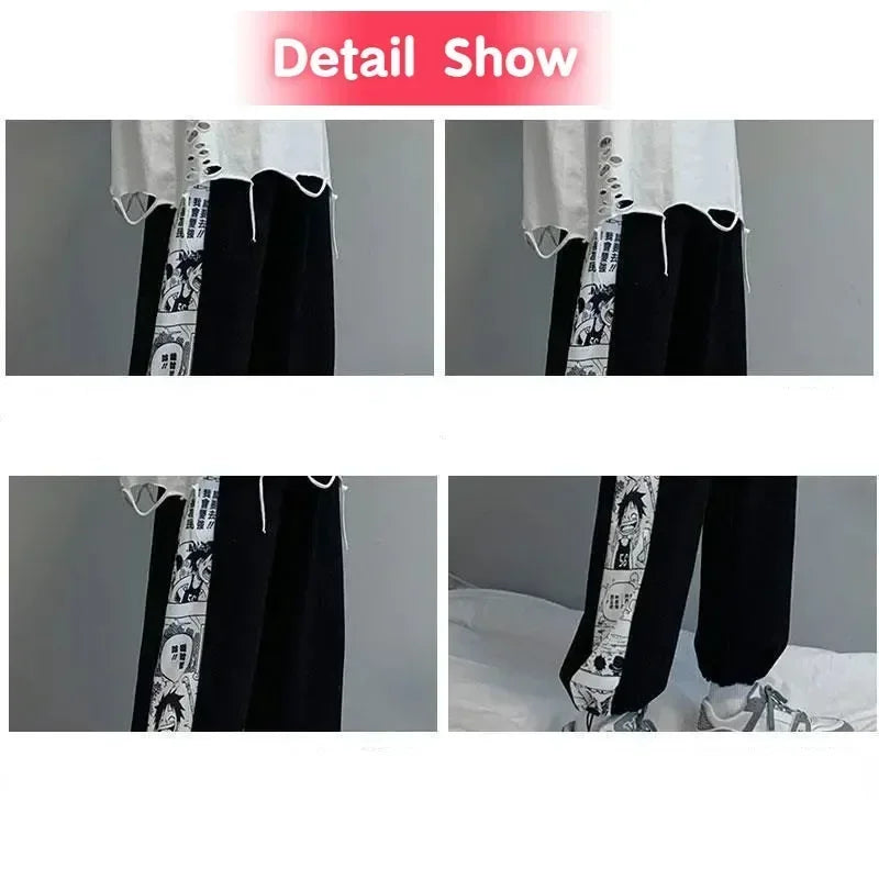 Black pants with cartoon stripe from the Anime Inspired One Piece Pants Collection