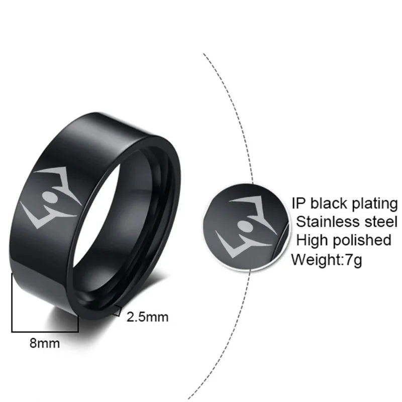 Black stainless steel ring featuring silver design, inspired by Jujutsu Kaisen