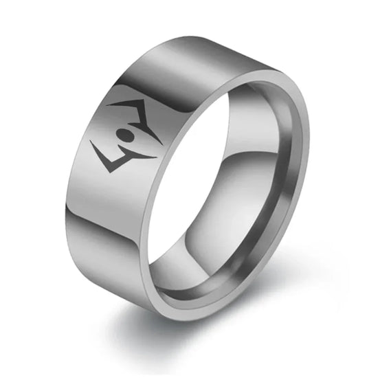 Silver stainless steel Jujutsu Kaisen ring featuring dark symbol of Ryōmen Sukuna