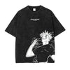 Black graphic Jujutsu Kaisen tee featuring Gojo Satoru and Toji Fushiguro design