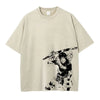 Beige T-shirt featuring a Jujutsu Kaisen graphic of Gojo Satoru and Toji Fushiguro