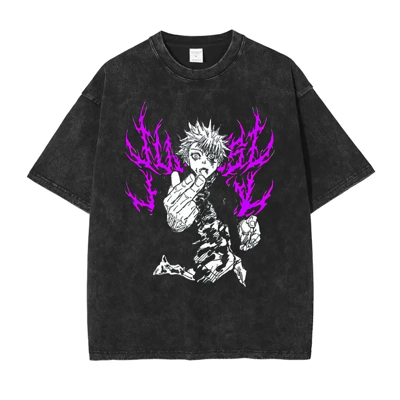 Black graphic t-shirt featuring Gojo Satoru and Toji Fushiguro from Jujutsu Kaisen