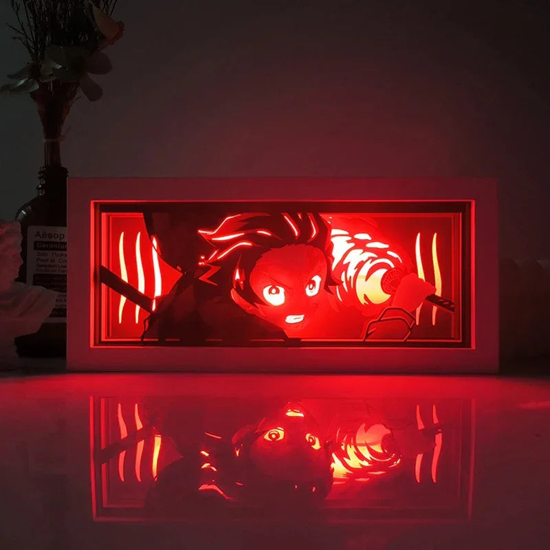 Illumiscene anime shadow light box featuring illuminated Zoro in paper-cut shadow art