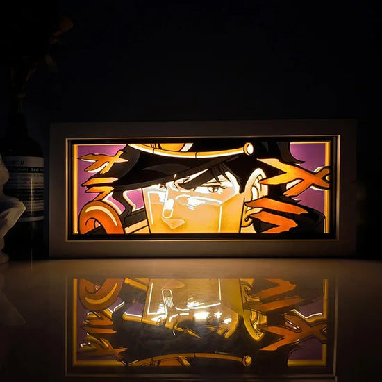 Illumiscene anime shadow light box showcasing illuminated paper-cut shadow art of Zoro