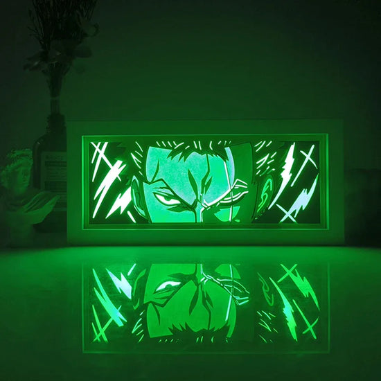 Green illuminated anime artwork featuring the Illumiscene Anime Shadow Light Box