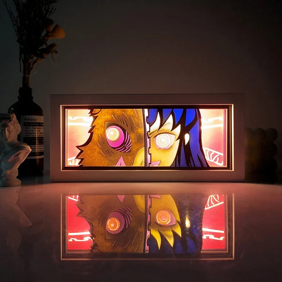 Illumiscene anime shadow light box showcasing illuminated paper-cut shadow art of Zoro