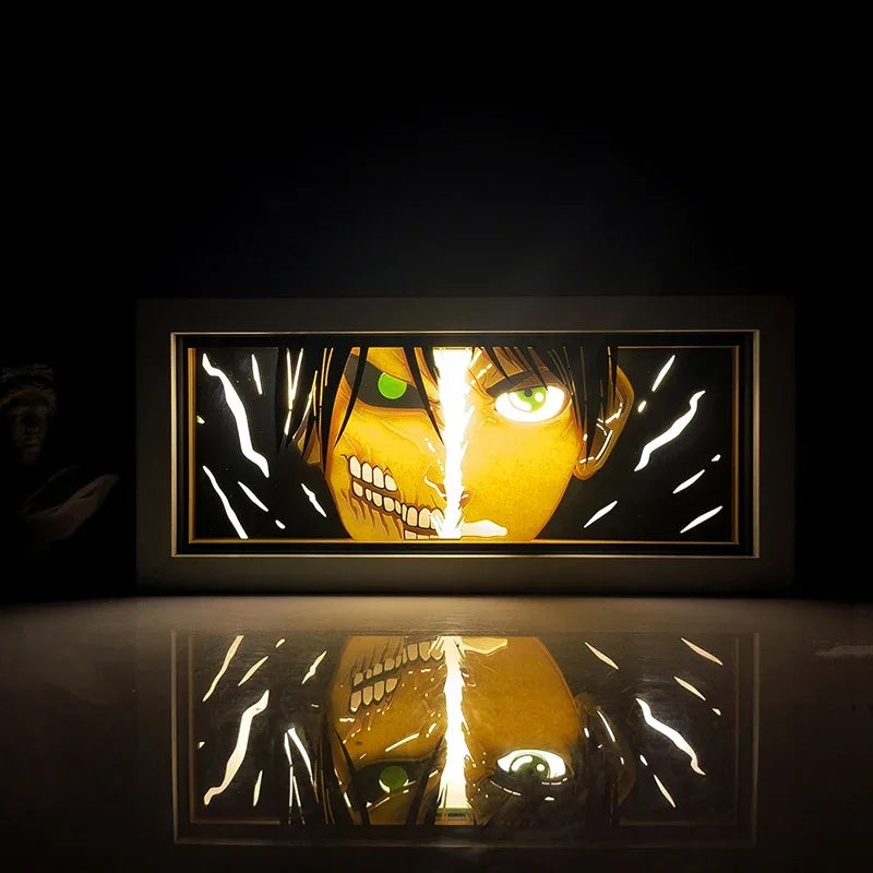 Illumiscene anime shadow light box featuring illuminated Zoro in paper-cut shadow art